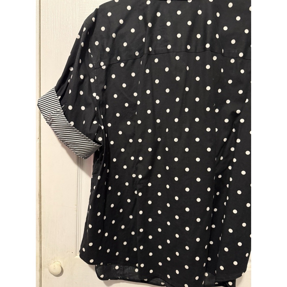 Talbots Womens 20W Black White Polka Dot Button Down Shirt Striped Cuff Non Iron - Picture 4 of 7